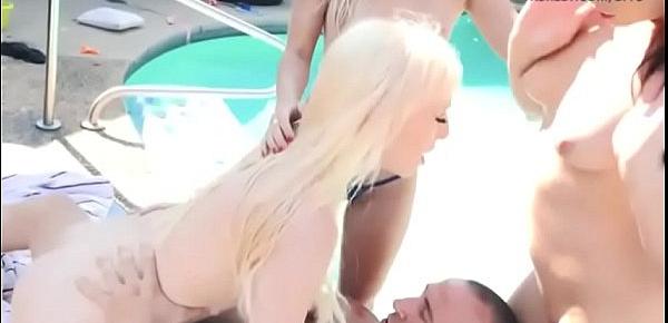  Sexy teen babes sucking off by the pool